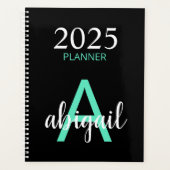 2025 Blauwgroen Zwart Eenvoudig Modern Monogram Na Planner (Voorkant)
