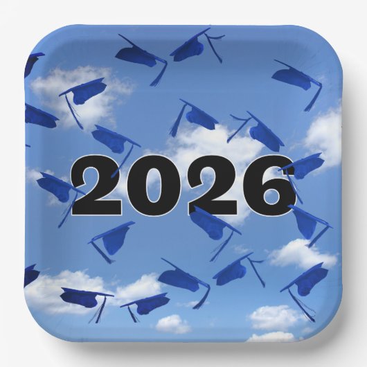 2025 Blue Graduation Caps in de lucht Papieren Bordje (Voorkant)