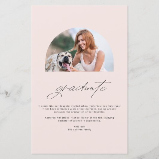 2025 Blush Arch Foto Afstuderen Aankondiging (Achterkant)