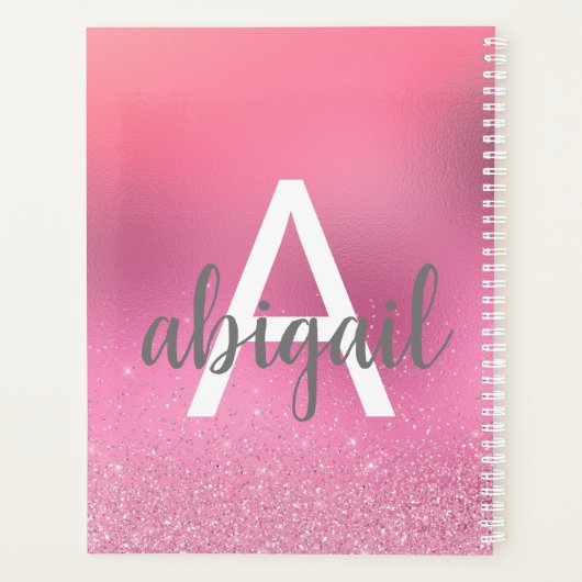 2025 Blush Pink Glitter Stijlvolle Monogram Naam Planner (Achterkant)