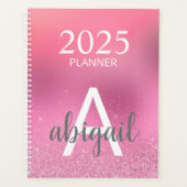 2025 Blush Pink Glitter Stijlvolle Monogram Naam Planner (Voorkant)