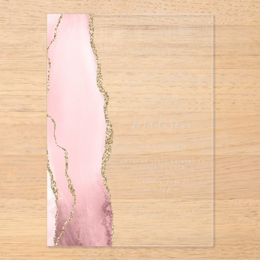 2025 Blush Pink Gold Agate Gold Text Afstuderen Acryl Uitnodigingen (Voorkant)
