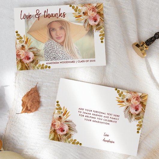 2025 Boho Floral Custom Photo Afstuderen Bedankt