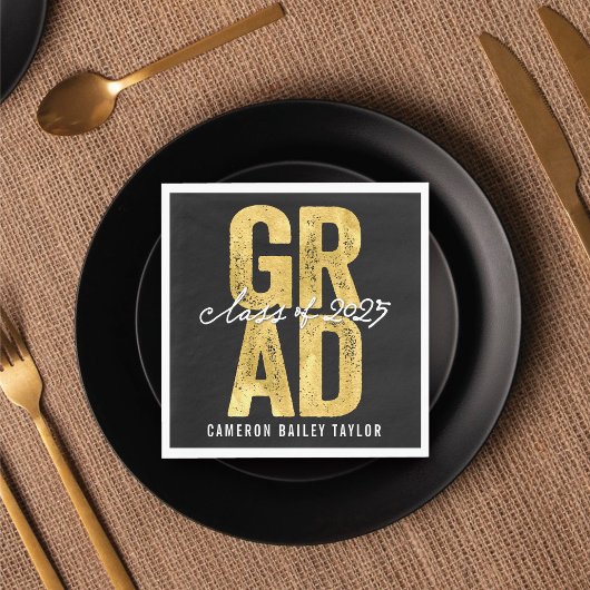 2025 Bold AFSTUDEERDER Gold Foil Modern Graduation Servet