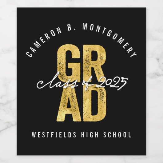 2025 Bold AFSTUDEERDER Gold Folie Stijlvolle Gradu Wijn Etiket (Enkel label)