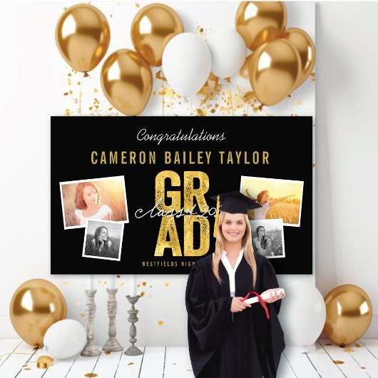 2025 Bold Gold Foil AFSTUDEERDER 4 Foto Afstudeerf Spandoek