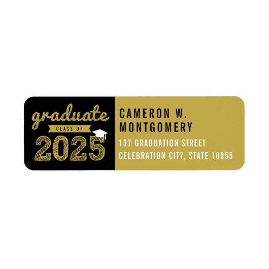 2025 Bold Gold Sketch Modern Afstuderen Adres Etiket (Voorkant)