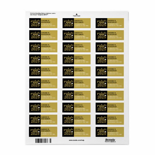 2025 Bold Gold Sketch Modern Afstuderen Adres Etiket (Full Sheet)