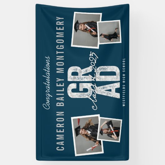 2025 Bold Silver AFSTUDEERDER 4 Foto Afstudeerfees Spandoek (Verticaal)