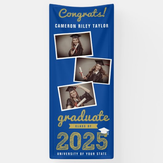 2025 Bold Sketch 3 Photo Collage Afstudeerfeest Spandoek (Verticaal)
