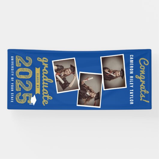 2025 Bold Sketch 3 Photo Collage Afstudeerfeest Spandoek (Horizontaal)