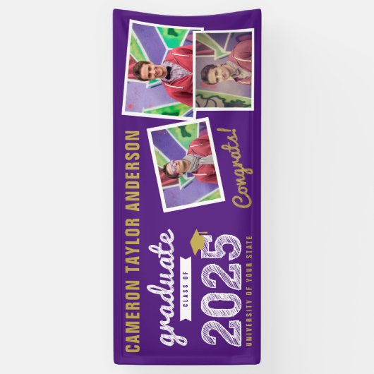 2025 Bold Sketch 3 Photo Collage Afstudeerfeest Spandoek (Verticaal)