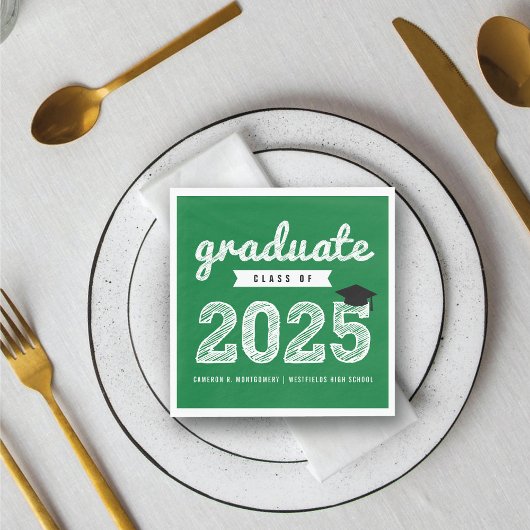 2025 Bold Sketch Green Modern Graduation Party Servet