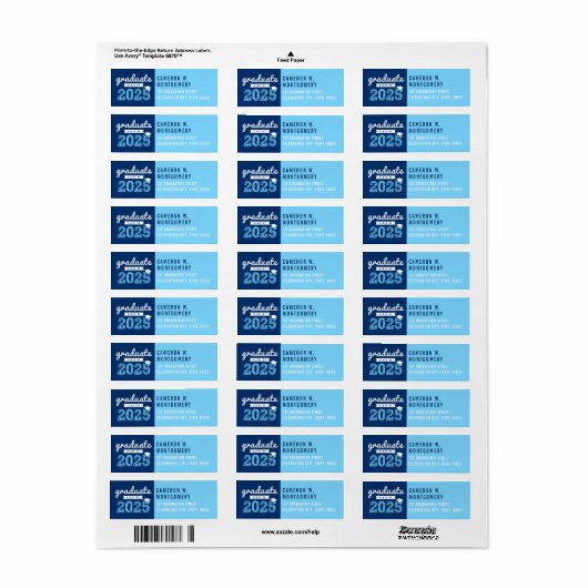 2025 Bold Sketch Modern Blue Afstuderen Adres Etiket (Full Sheet)