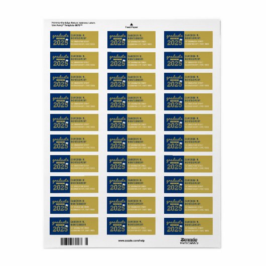 2025 Bold Sketch Modern Navy Afstuderen Adres Etiket (Full Sheet)