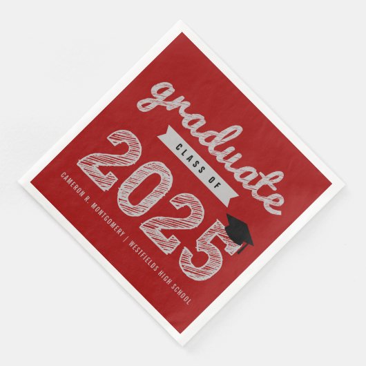 2025 Bold Sketch Tekst Rood Modern Graduation Part Servet (Hoek)