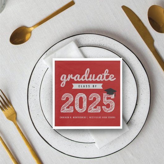 2025 Bold Sketch Tekst Rood Modern Graduation Part Servet