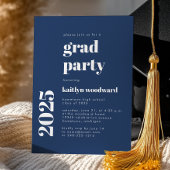 2025 Bold Typography Navy Blue Graduation Party Kaart