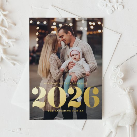 2025 Bold Typography Verticale foto Nieuwjaar Folie Feestdagen Briefkaart