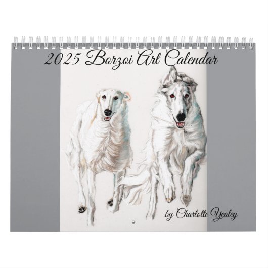 2025 Borzoi Art Calendar beroemd gemaakt door Char Kalender (Hoes)