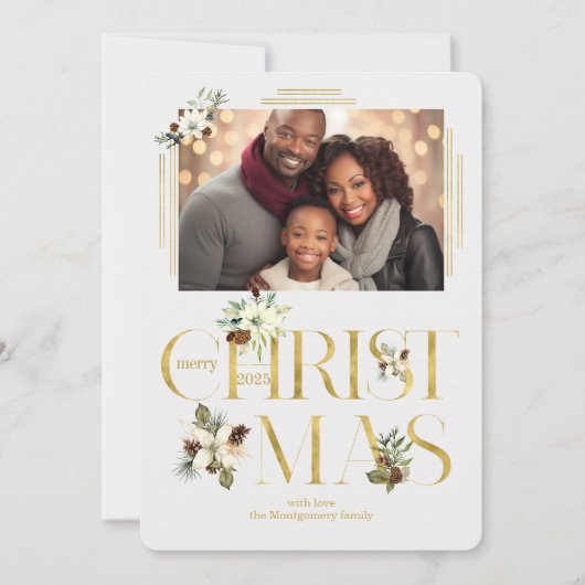 2025 Botanische Kersttekst Enkele foto Feestdagenkaart (Voorkant)