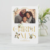 2025 Botanische Kersttekst Enkele foto Feestdagenkaart (Staand voorkant)