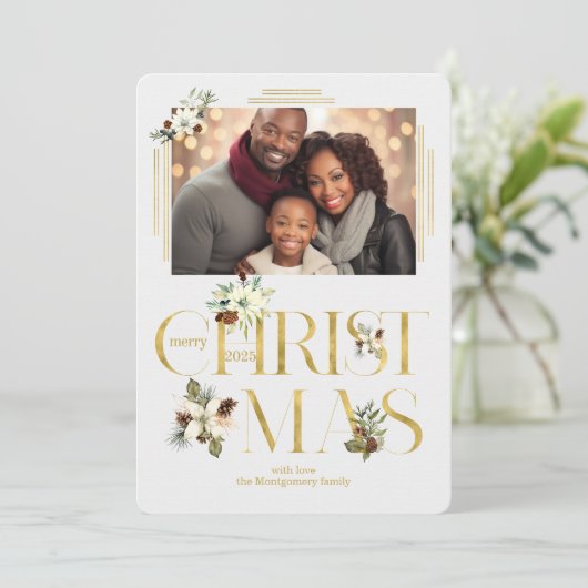2025 Botanische Kersttekst Enkele foto Feestdagenkaart (Staand voorkant)