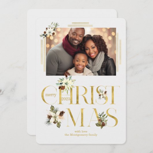 2025 Botanische Kersttekst Enkele foto Feestdagenkaart (Voorkant / Achterkant)