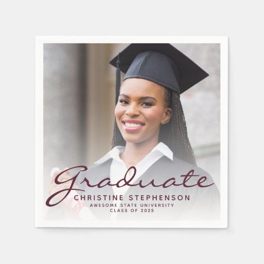 2025 Bourgogne Script Foto Afstudeerfeest Servet (Voorkant)