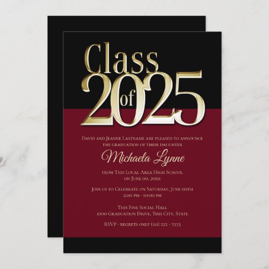 2025 Bourgondië en gouden Afstudeerder Kaart (Voorkant / Achterkant)