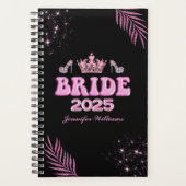 2025 Bruid, Roze Kroon Botanische Zwarte glitters Planner (Voorkant)
