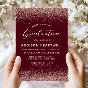 2025 Burgundy Roze Goud Glitter Afstudeerfeest Folie Uitnodiging