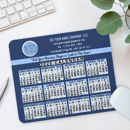 2025 Calendar Blue Easy Custom Business Logo Naam Muismat
