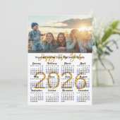 2025 Calendar Gold Glitter Script Minimalistische  Feestdagenkaart (Staand voorkant)