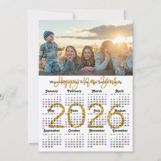 2025 Calendar Gold Glitter Script Minimalistische Feestdagenkaart (Voorkant)