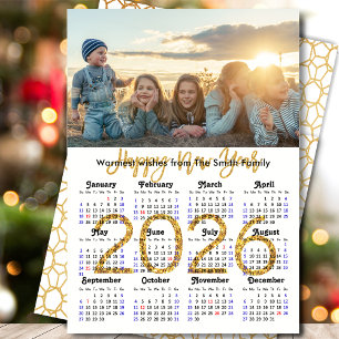 2025 Calendar Gold Glitter Script Minimalistische Feestdagenkaart