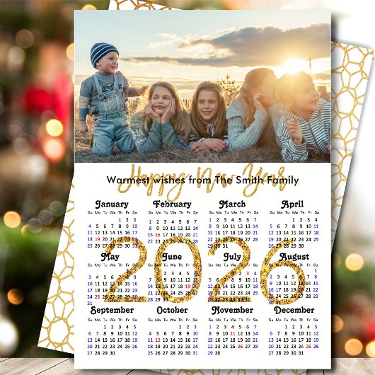 2025 Calendar Gold Glitter Script Minimalistische Feestdagenkaart