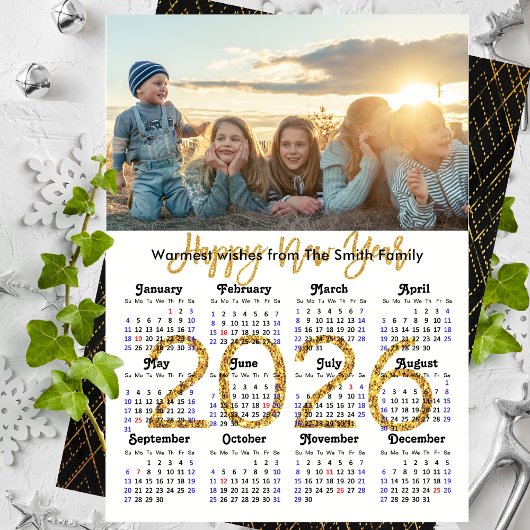 2025 Calendar Gold Glitter Script Minimalistische  Feestdagenkaart