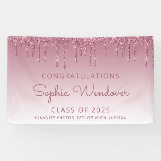 2025 Chic Bourgogne Glitter Drip Afstuderen Spandoek (Horizontaal)