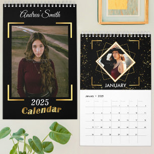 2025 Chic Zwart Goud Voeg Solo Foto's Modern Custo Kalender