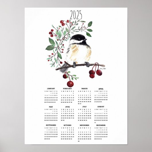 2025 Chickadee Berry Branch Poster Kalender (Voorkant)