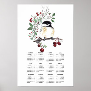 2025 Chickadee Berry Branch Poster Kalender