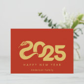 2025 Chinees Nieuwjaar van de Slang Modern Feestdagenkaart (Staand voorkant)