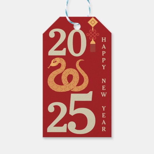 2025 Chinees Nieuwjaar van de Slang Modern Rood Cadeaulabel (Voorkant)