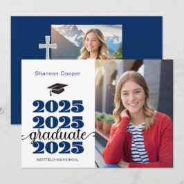 2025 Christelijk Blauw Afstuderen Fotoaankondiging Aankondiging