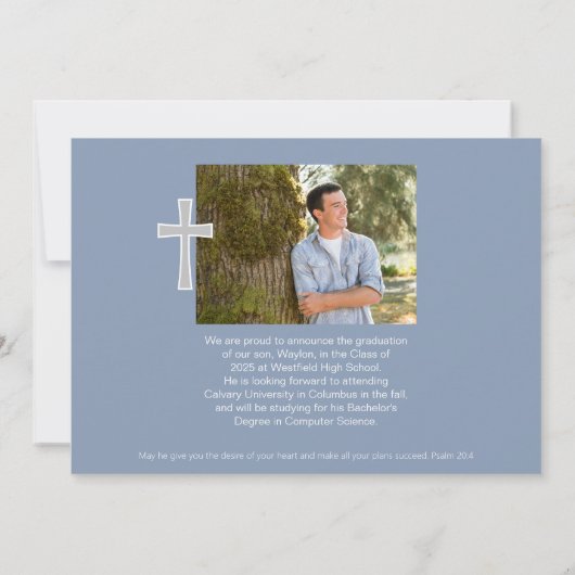 2025 Christelijk Blauw Afstuderen Fotoaankondiging Aankondiging (Achterkant)
