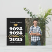 2025 Christelijk Zwart Goud Foto Afstuderen Aankondiging (Staand voorkant)