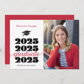 2025 Christelijke rode Afstuderen fotoaankondiging Aankondiging (Voorkant / Achterkant)