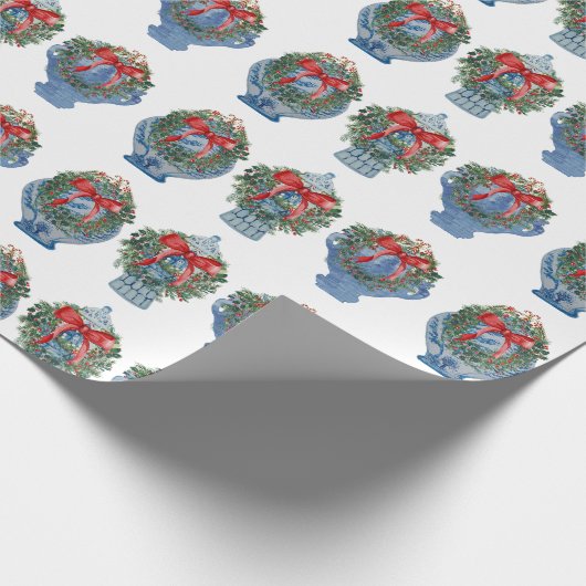 2025 Christmas Ginger Jars Jar Wreath Cadeaupapier (Hoek)