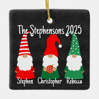 2025 Christmas Gnomes Cute Family 3 Kids Holiday  Keramisch Ornament